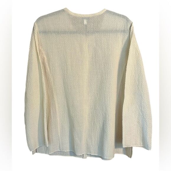 Eileen Fisher Textured Linen Blend Button Front Crew Neck Soft Yellow Size L - Picture 2 of 7